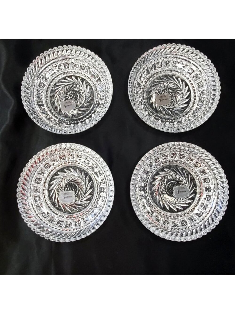 VTG Fostoria American Lead Crystal 4 Bowls 5.25" Pinwheels Stars Sawtooth Rim